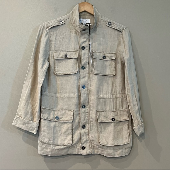 NWT Michael Stars Linen Anorak Jacket Cargo Pockets Oatmeal Sz XS Zip Button - Picture 4 of 16